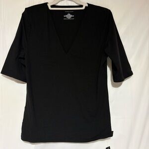 White House Black Market Black V-Neck Elbow Sleeve Top